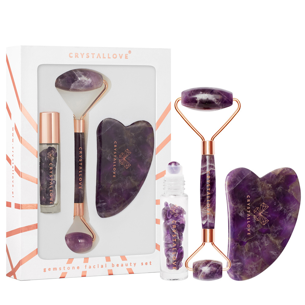 crystallove CRYSTALLOVE Amethyst roller and gua shaset
