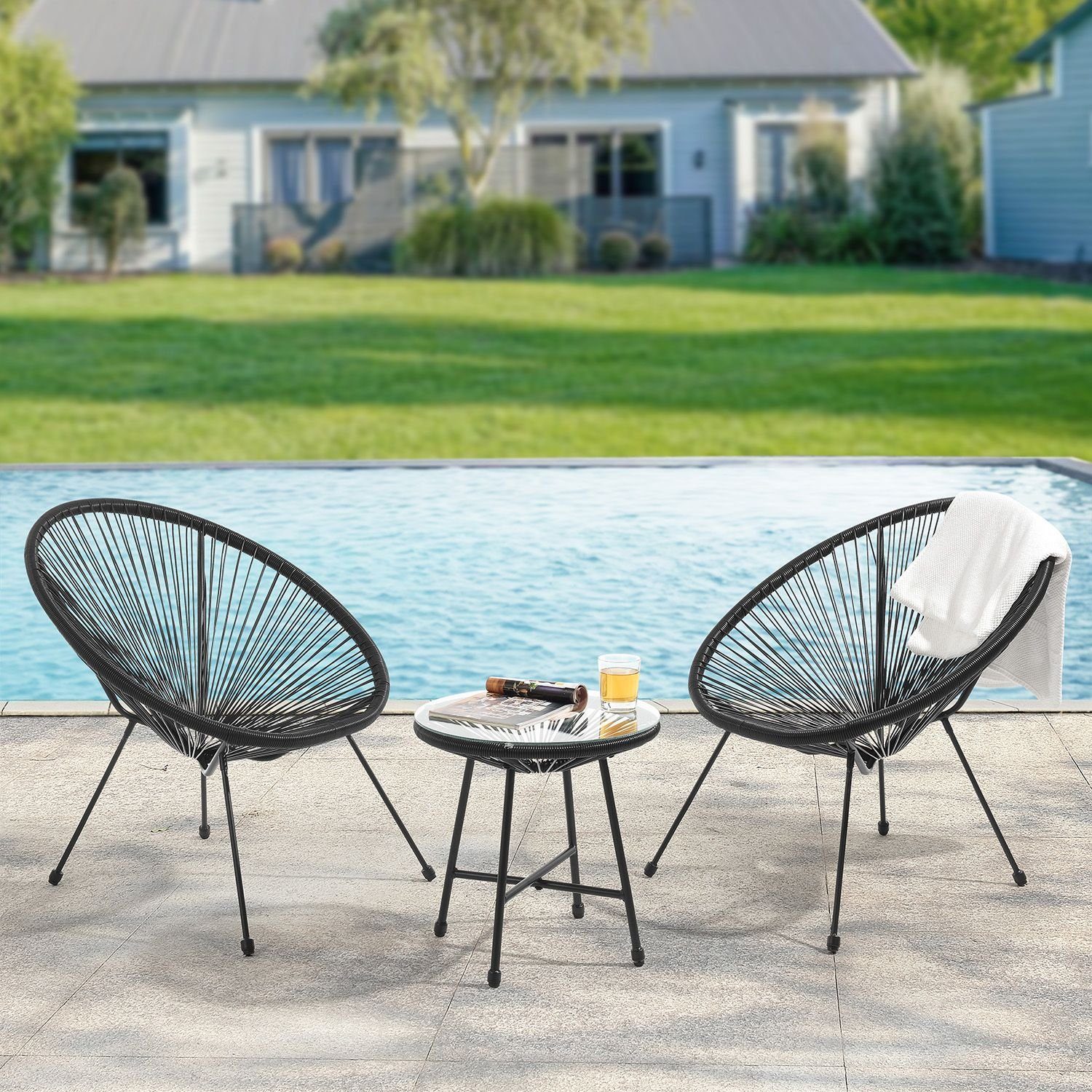Juskys Balkonset Ostana, (3-tlg), 2 Sessel plus Tisch, witterungsbeständig, stabil