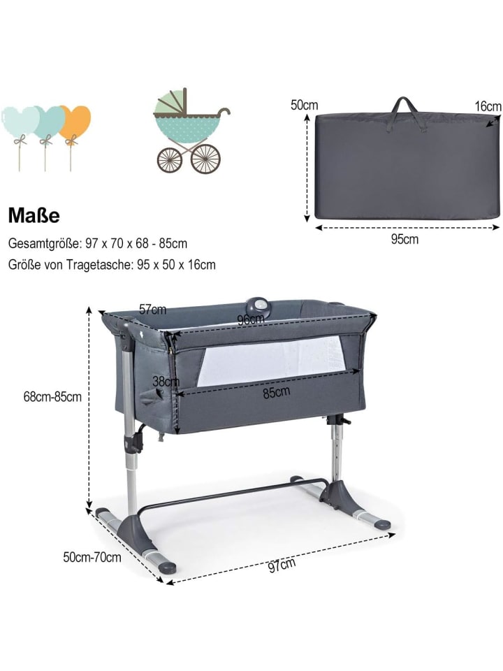 COSTWAY 2 in 1 Beistellbett in Grau günstig kaufen 97x70 cm