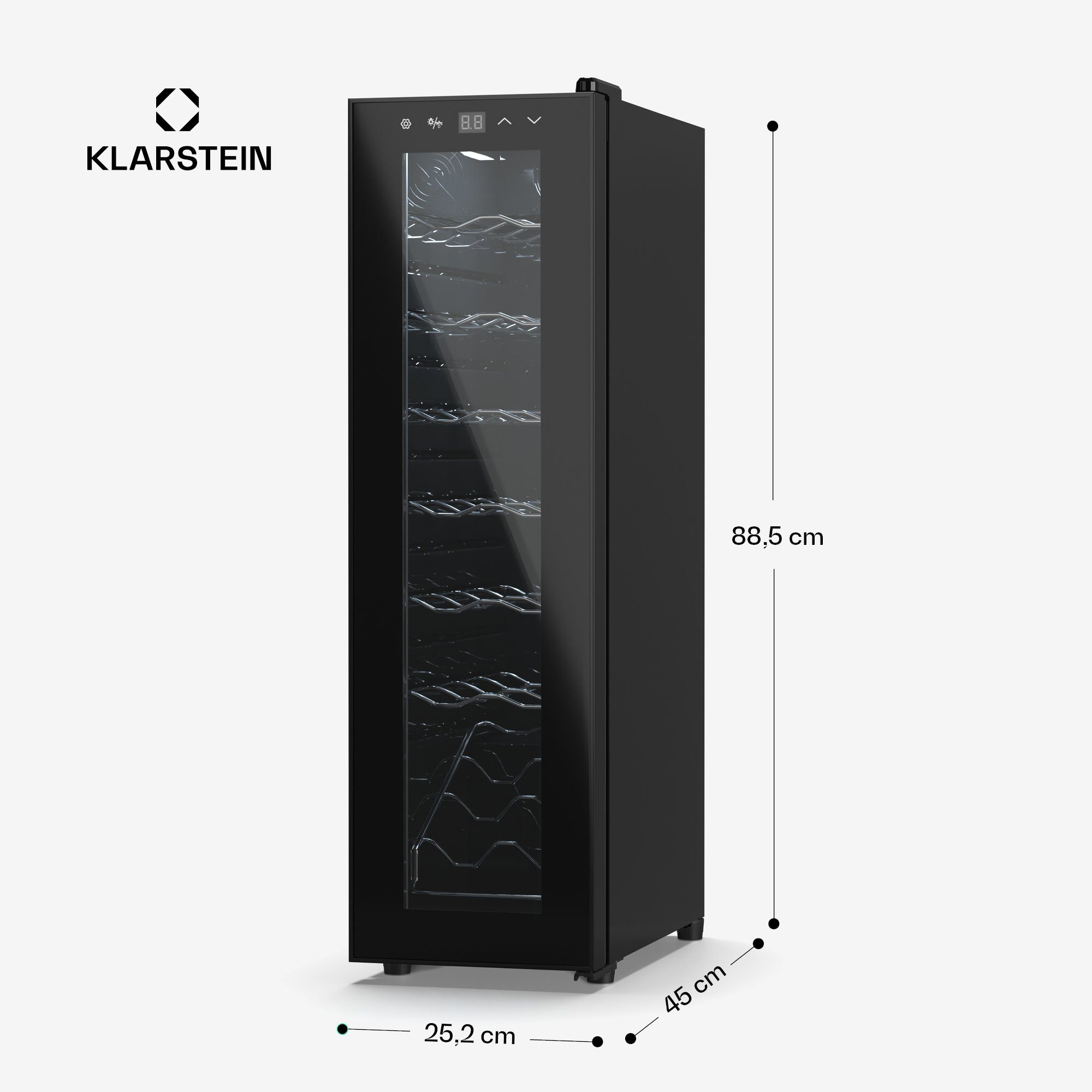 Klarstein Weinkühlschrank Shiraz 14 Slim Uno, für 14 Standardflaschen á 0,75l,Wein Flaschenkühlschrank Weintemperierschrank Weinschrank Kühlschrank