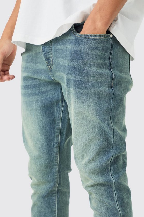 Skinny Stretch Schlagjeans in Antikem Blau