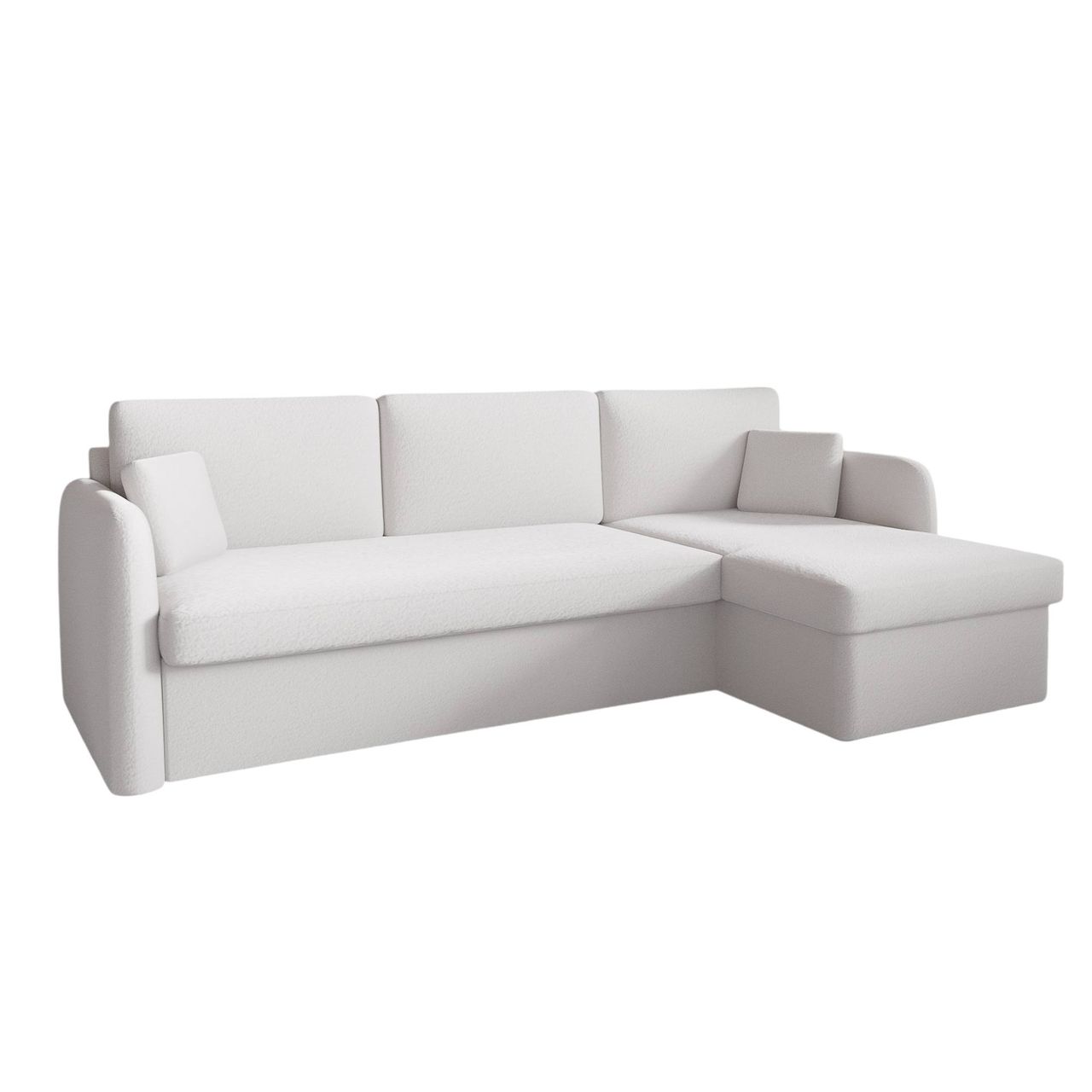 Möbel Punkt Ecksofa NICE Abriamo Boucle Ecru Hell mit Bett und Bettkasten Ottomane Universell Rechts Links