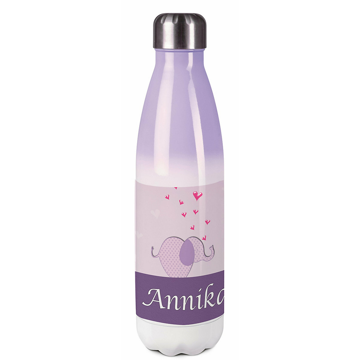 Edelstahl Kinder Thermoflasche / Trinkflasche bunt Elefant Farbe lila Spülmaschinenfest, Auslaufsicher, Bruchfest, Doppelwandig, Für Heißgetränke geeignet, Mit Deckel, Isoliert