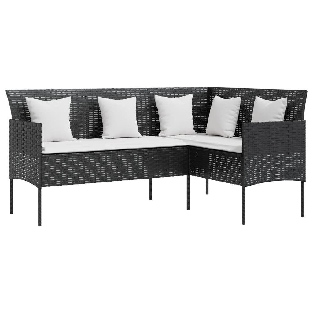 vidaXL Gartenlounge-Set 5-tlg. Sofagarnitur in L-Form mit Kissen Poly Rattan Schwarz, (5-tlg)