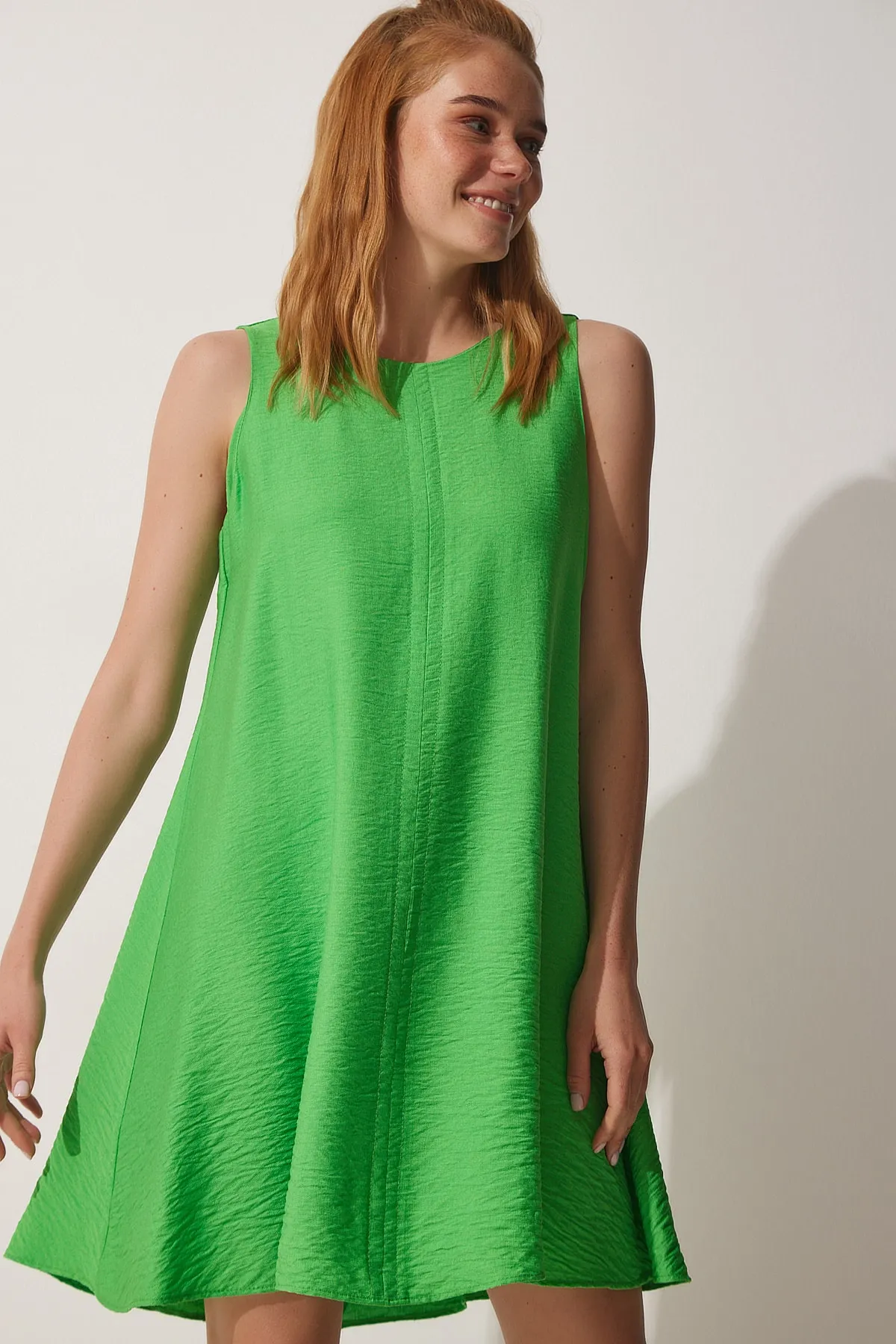 Happiness İstanbul  Vivid Green Summer Woven A-Linienkleid BF00067 für Damen