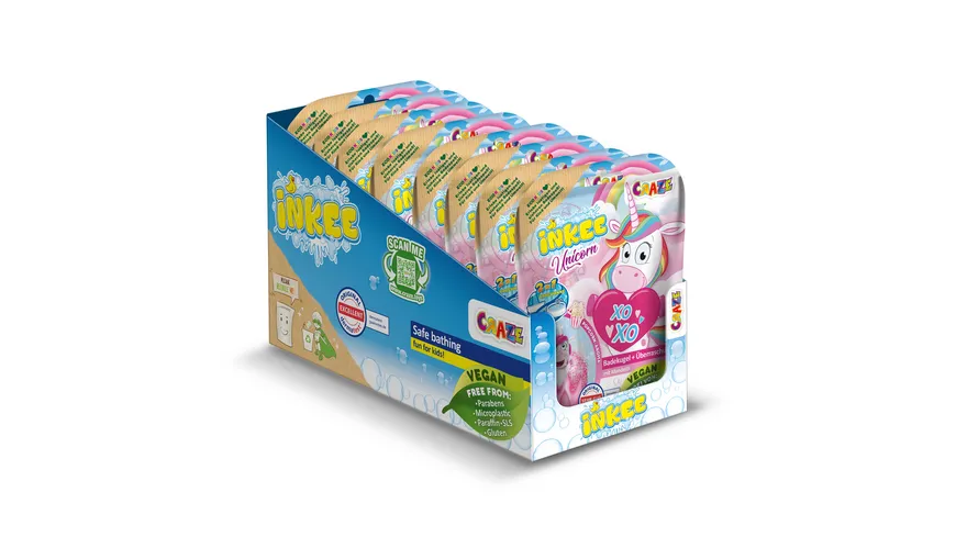 CRAZE - INKEE Unicorn Badekugel mit Popcornduft - mit Überraschung (1 von 6 Figuren) 100 g