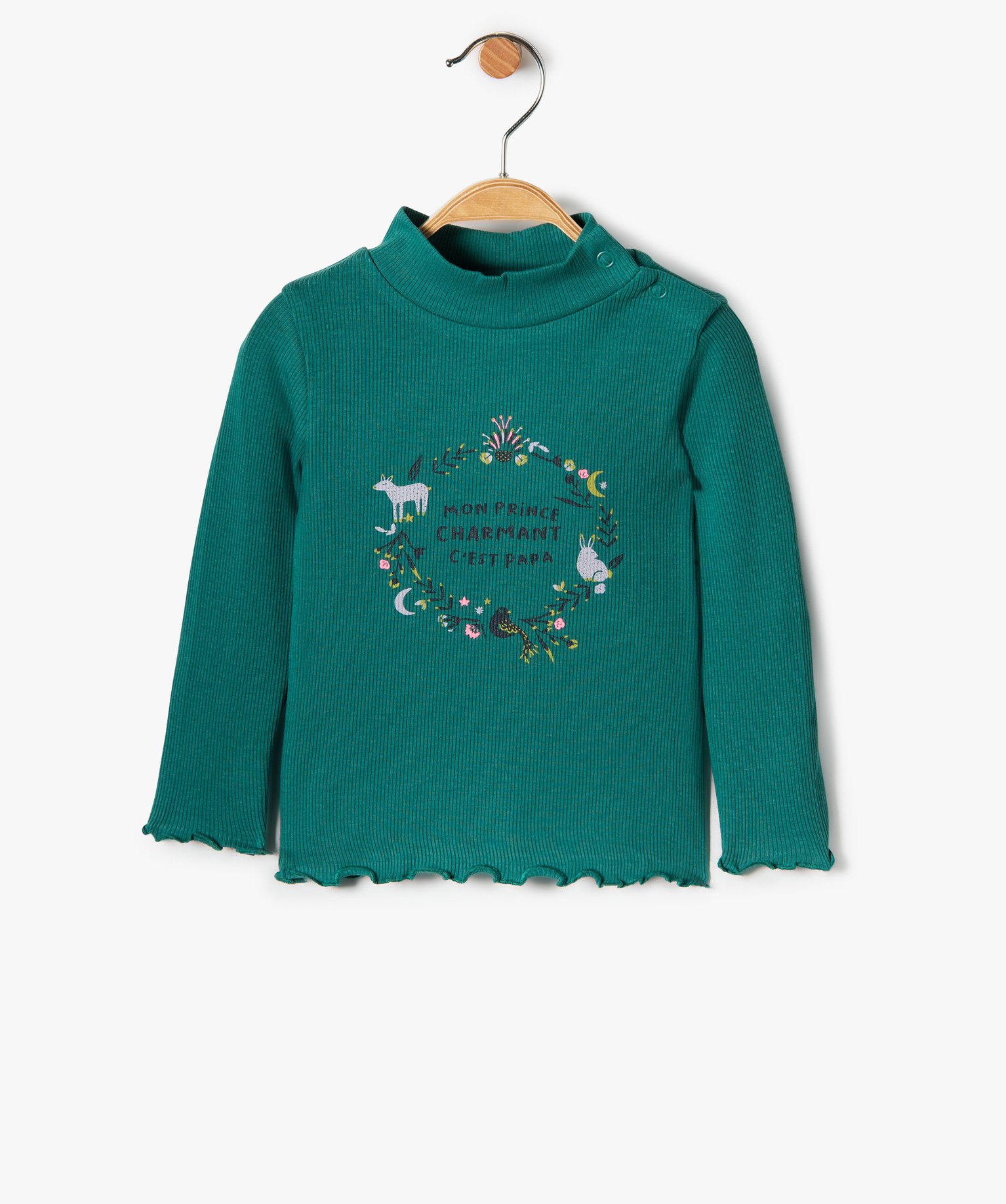 Tee-shirt bébé fille en maille ctelée imprimé vert | GEMO