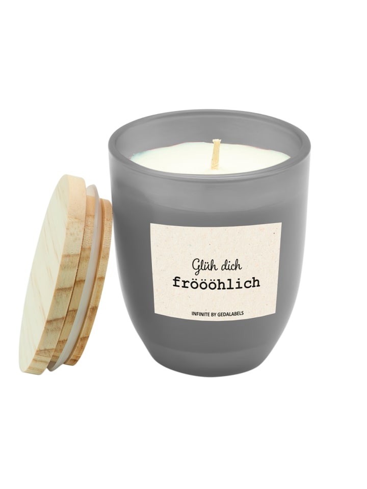 Geda Labels Kerze Glüh dich fröööhlich 100% Sojawachs in Grau - 7x7x8 günstig kaufen onesize