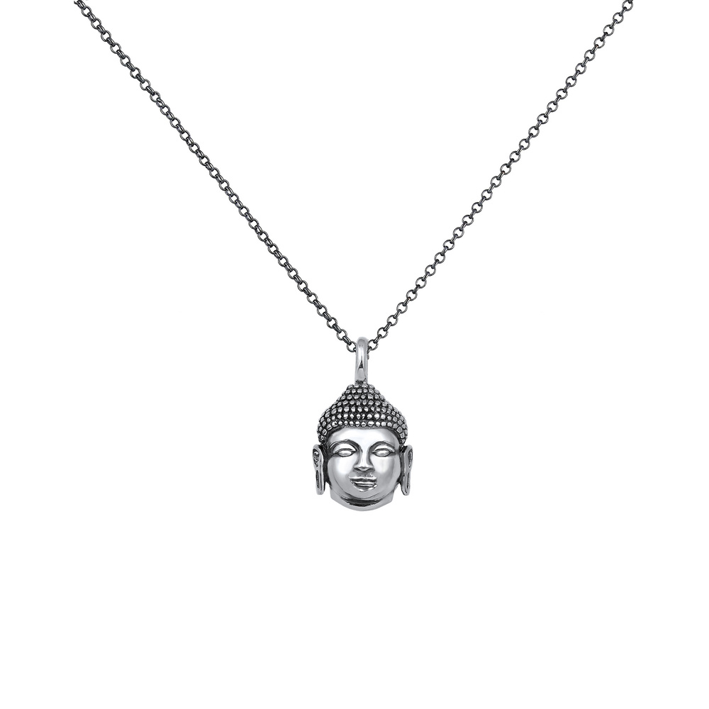 KUZZOI KUZZOI Collier Herren Erbskette Buddha Kopf Oxidiert 925 Silber Bijoux