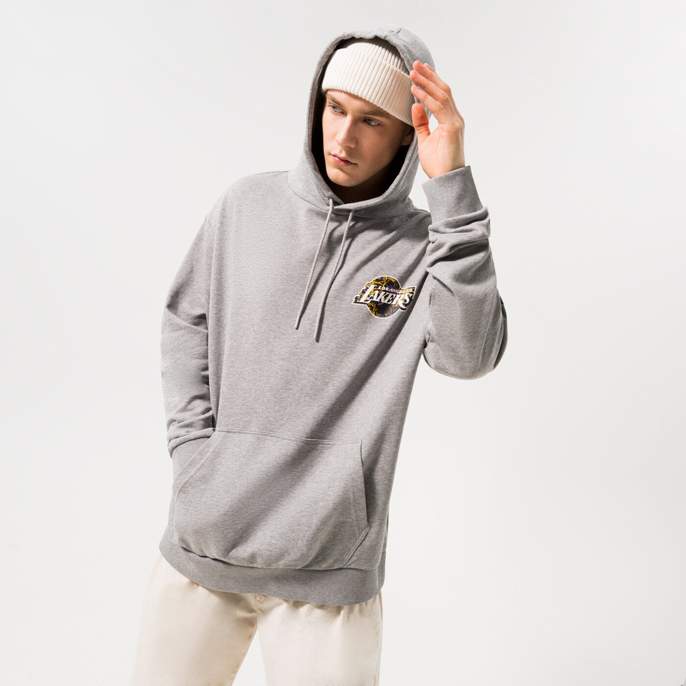 NEW ERA HOODIE INFILL TEAM LOGO LAKERS LOS ANGELES LAKERS Grau