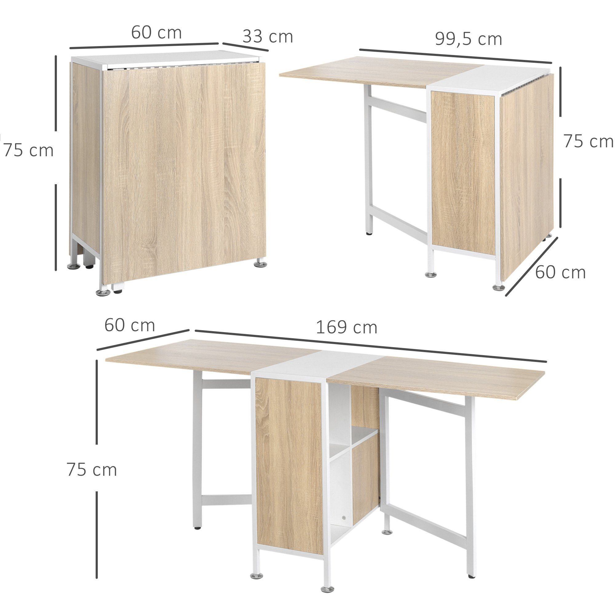 HOMCOM Klapptisch Klapptisch mit Stauraum