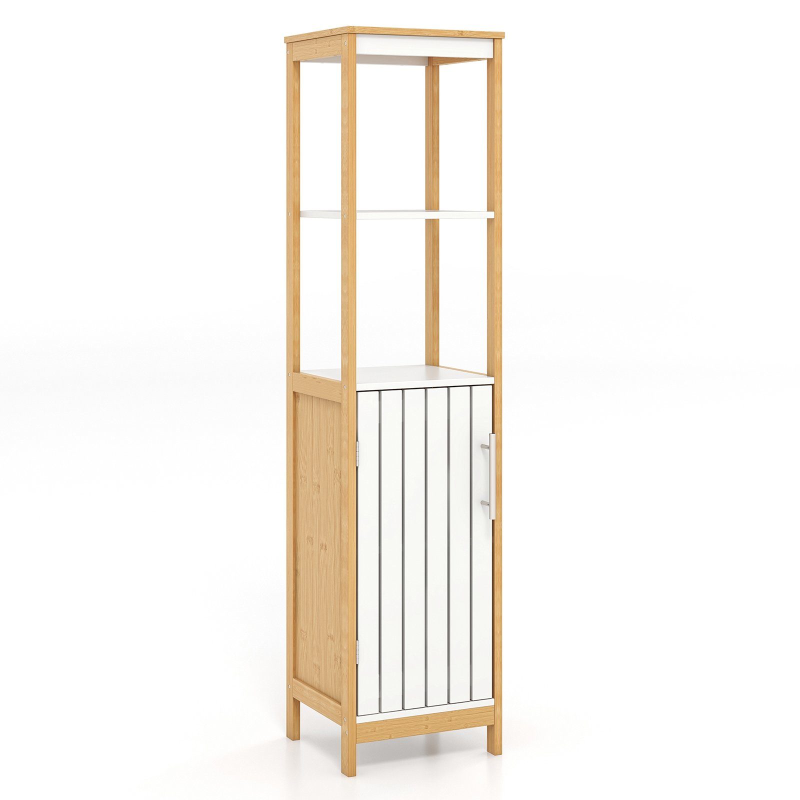 COSTWAY Badkommode Badezimmerschrank, schmal, aus Bambus, 129cm