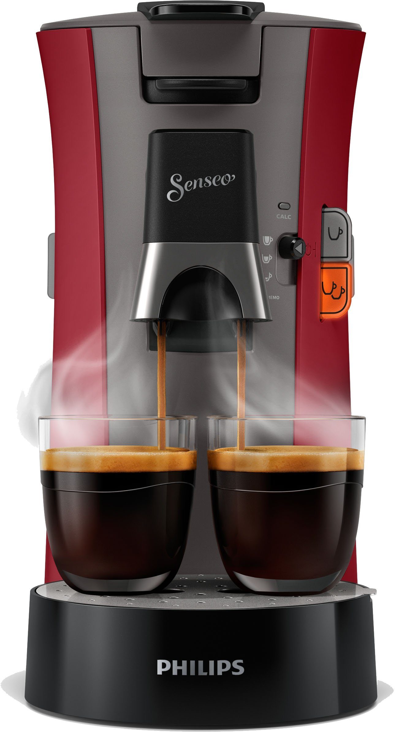 Philips Senseo Kaffeepadmaschine Select CSA240/90, aus 21% recyceltem Plastik und mit 3 Kaffeespezialitäten, dunkelrot