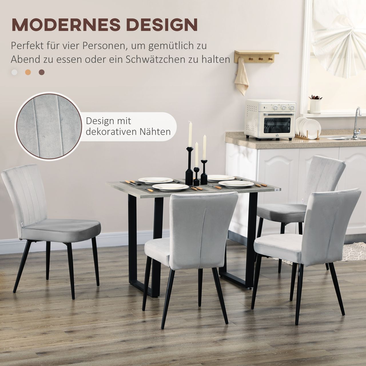 HOMCOM Esszimmerstuhl, 4er-Set Küchenstühle, Essstuhl mit Rückenlehne, Samtoptik