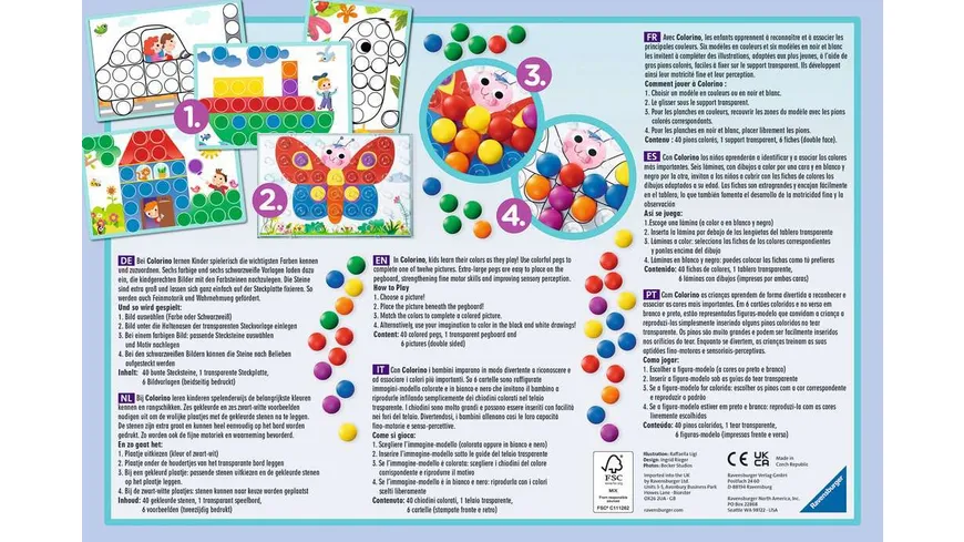 Ravensburger Spiel - Colorino - Kinderspiel zum Farbenlernen, Mosaik Steckspiel, Spielzeug ab 2 Jahre