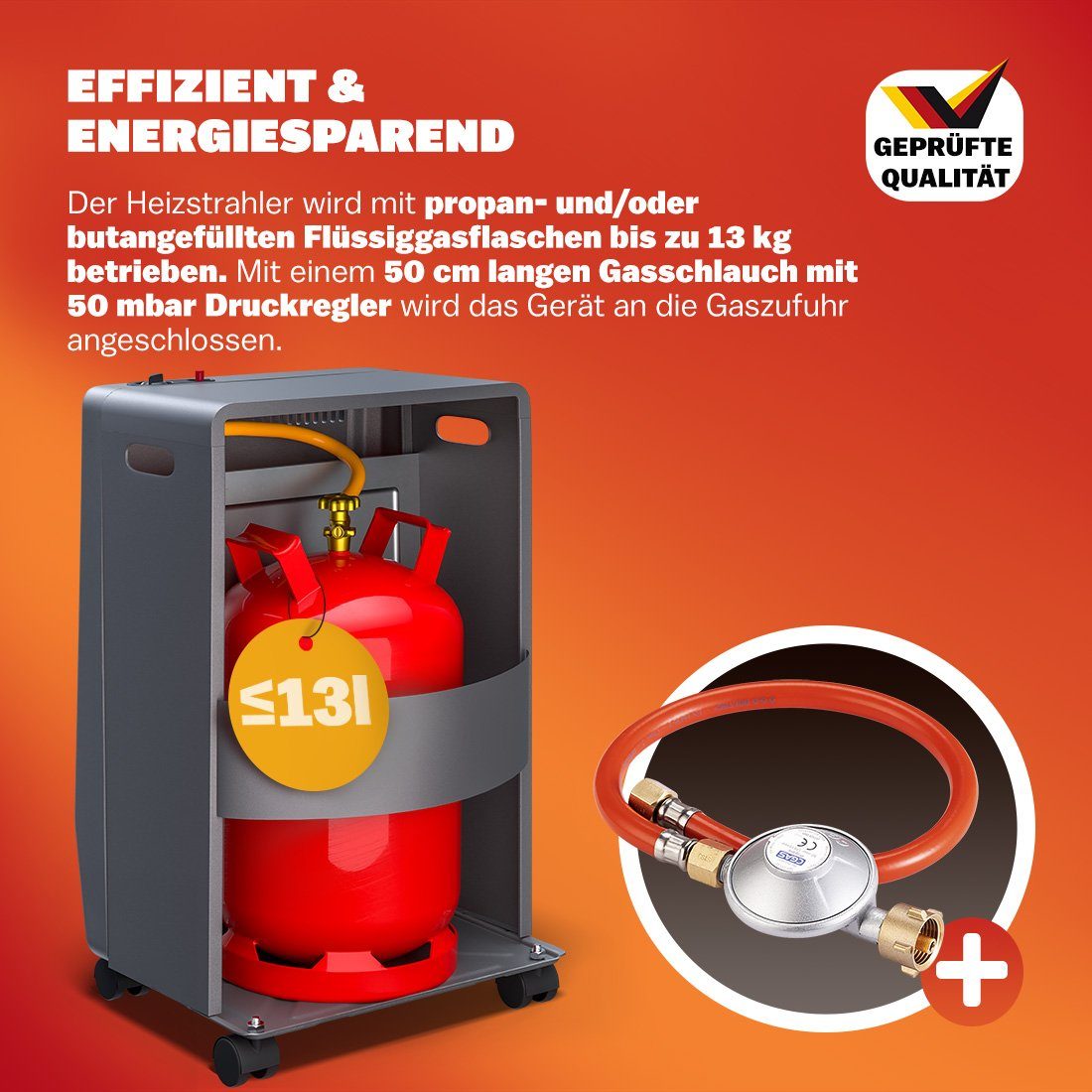 monzana Heizlüfter, Gasheizung 4200W Gasofen 3 Heizstufen 50cm Gasschlauch Heizlüfter