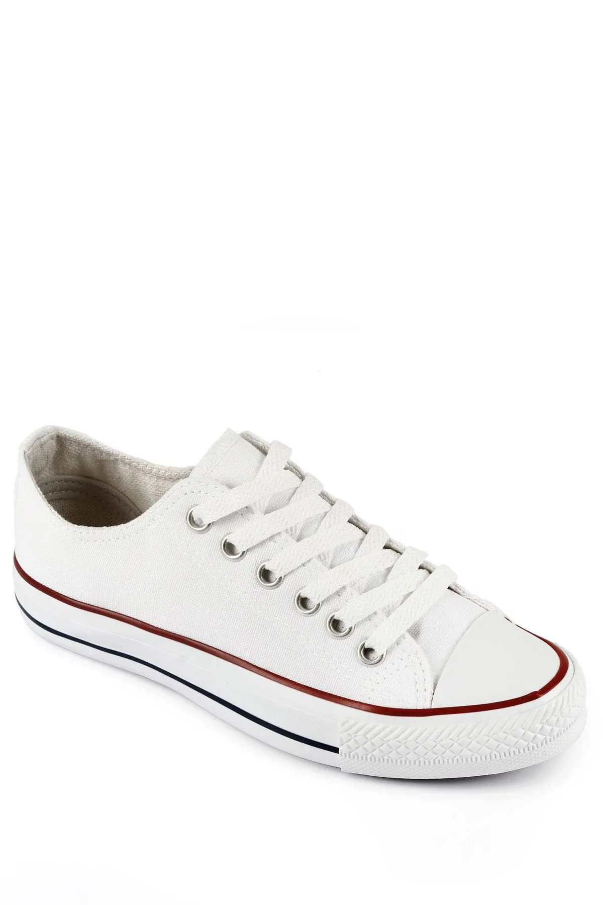 GÖNDERİ(R)  Weißer, geschnürter, sportlicher Damen-Sneaker aus Leinen mit flacher Sohle 35222