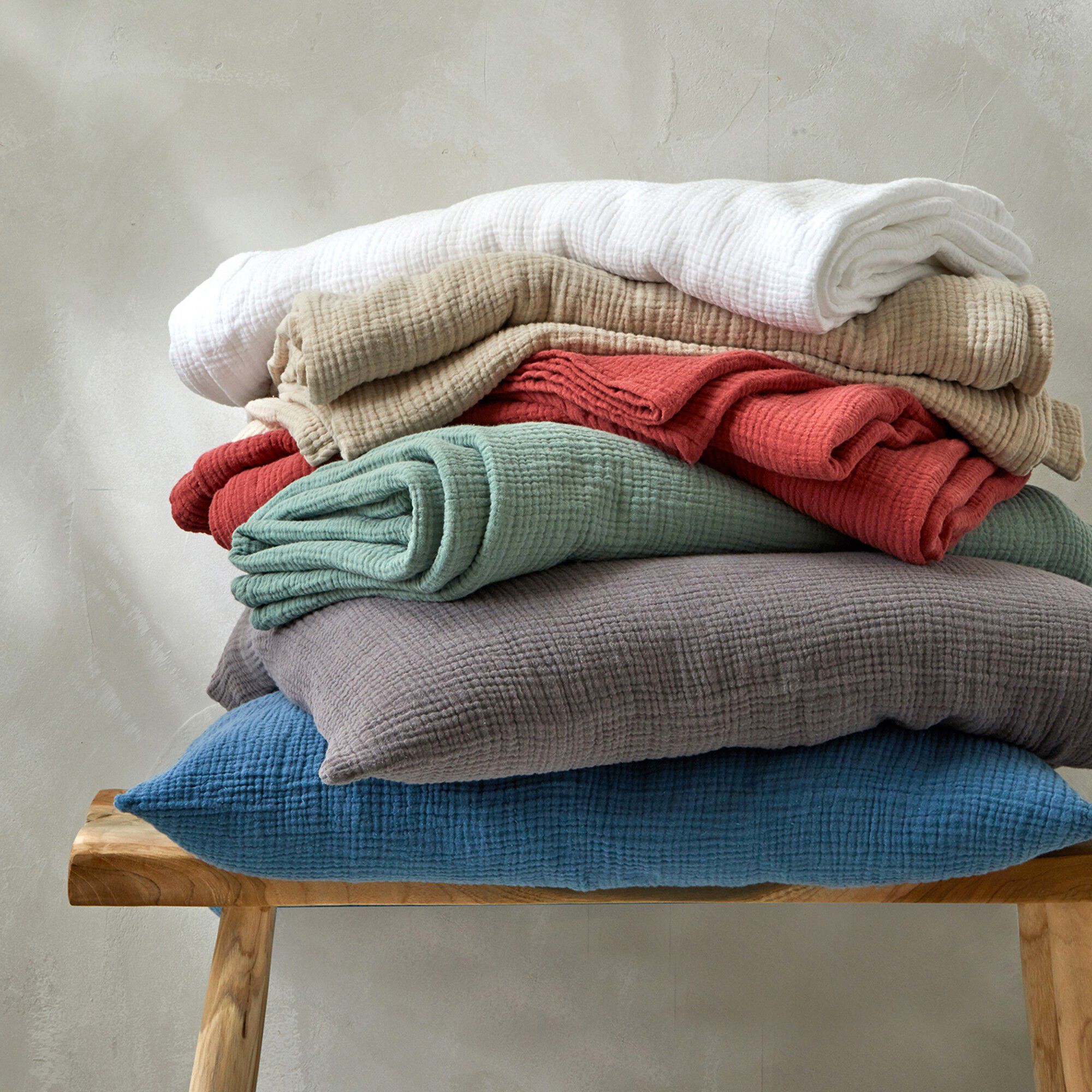 Linge de lit uni en triple gaze de coton
