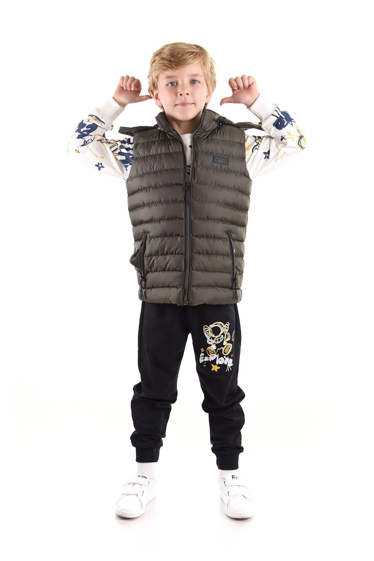 AHENGİM  Jungen-Modetrend-Pufferweste mit Kapuze Ak215051
