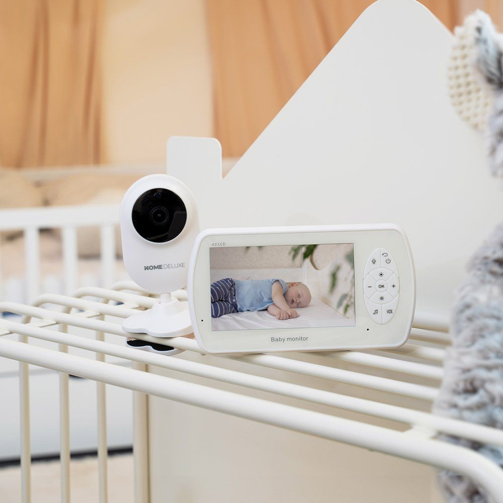 HOME DELUXE Video-Babyphone SLEEPSAFE, mit Gegensprechfunktion, Temperaturalarm & Nachtlicht, 4,3-Zoll-Farbdisplay I Babyphone mit Kamera, Überwachungskamera