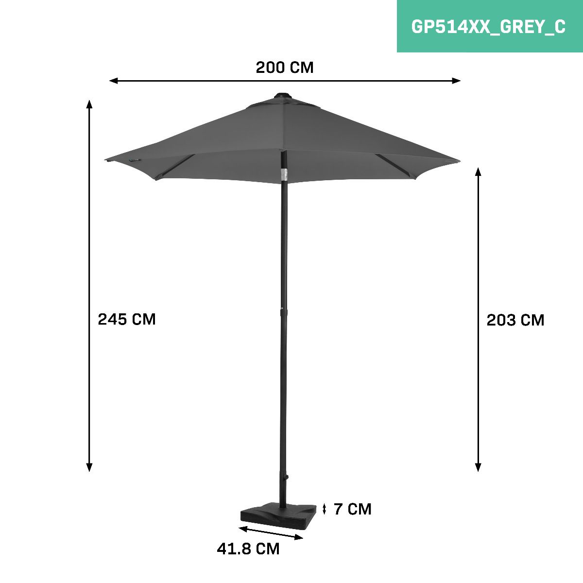 VONROC Torbole 200 cm Premium Sonnenschirm inklusive Fuß