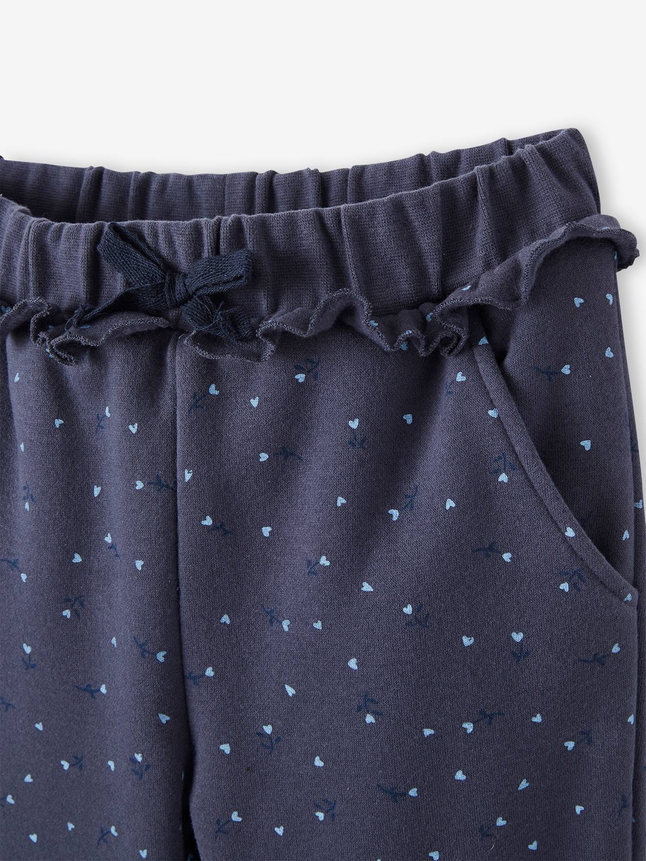 Pantalon jogging volanté fille imprimé fleurs bleu imprimé