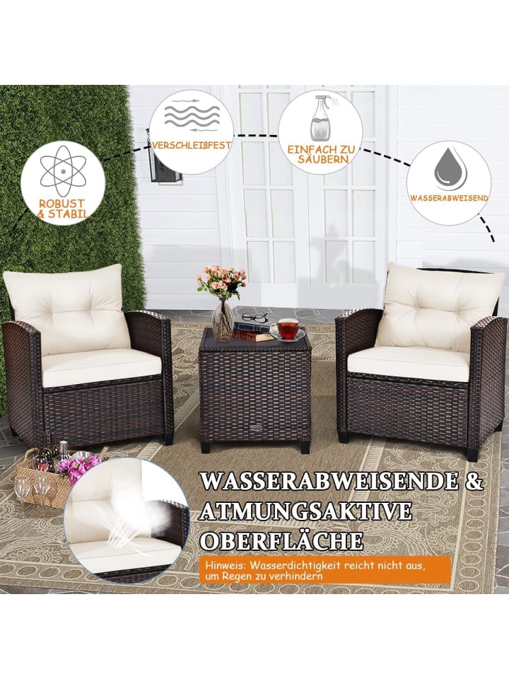 COSTWAY 3-tlg. Polyrattan Lounge Set in Weiß günstig kaufen onesize