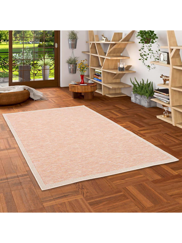 Pergamon In & Outdoor Teppich Flachgewebe Ottawa Bordüre in Terracotta günstig kaufen