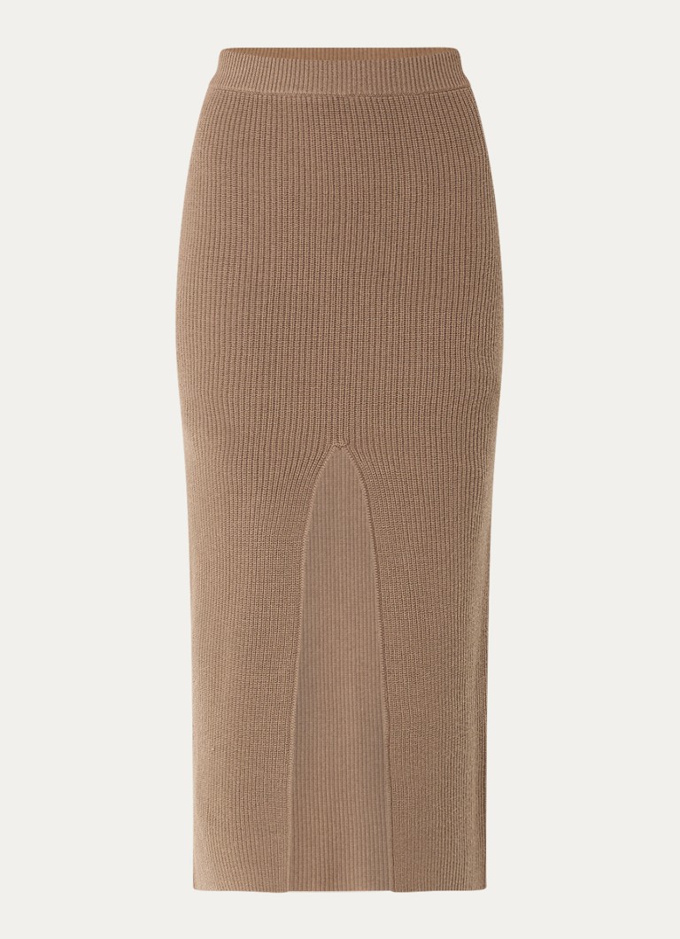 IRO  Kaissy ribgebreide midi rok in kasjmierblend met split