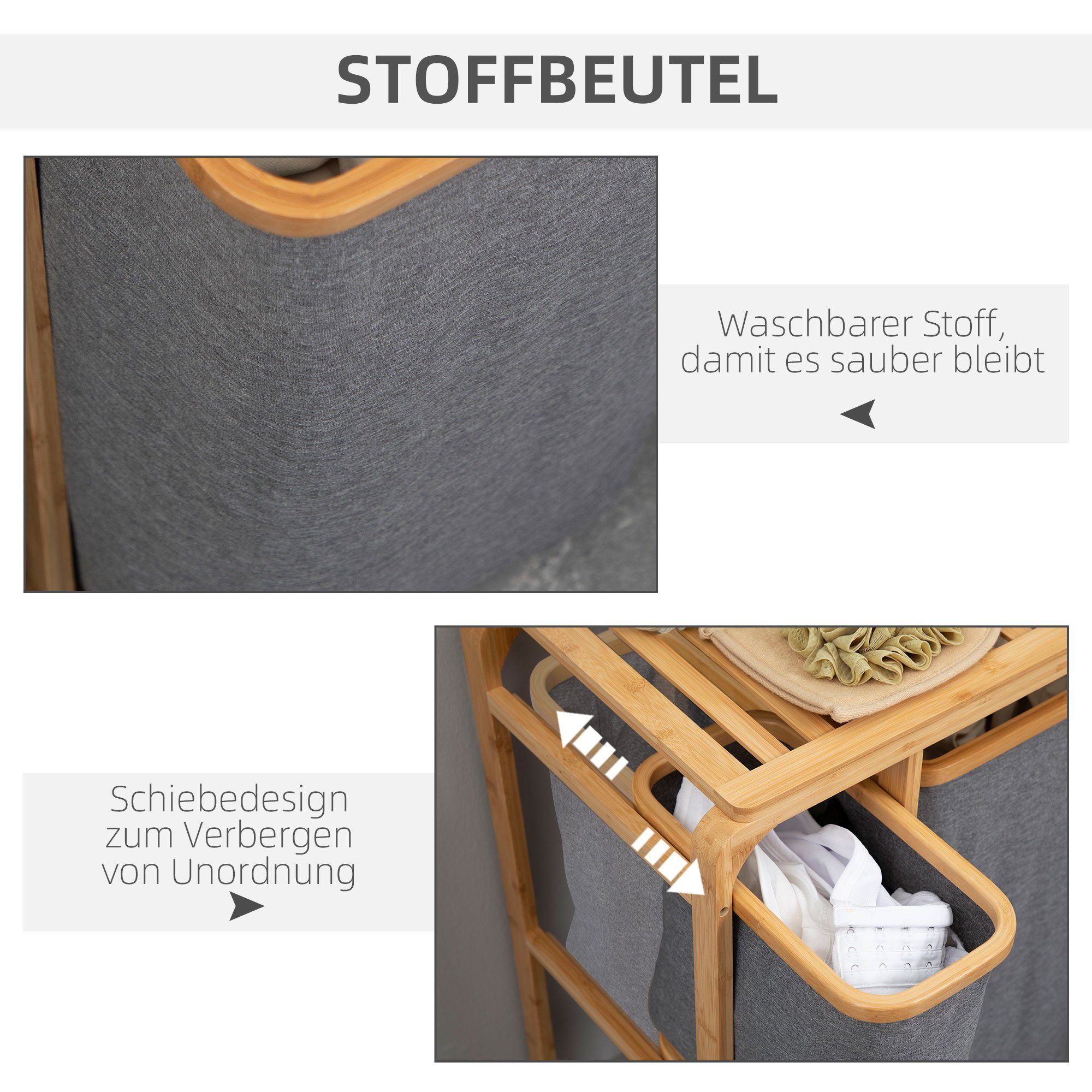 HOMCOM Wäschekorb Wäschebox (Set, 1 St., 1 x Wäschekorb), mit 3 abnehmbaren Wäschesacke