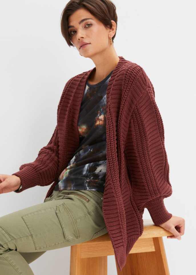Grobstrick-Cardigan mit Zopfmuster