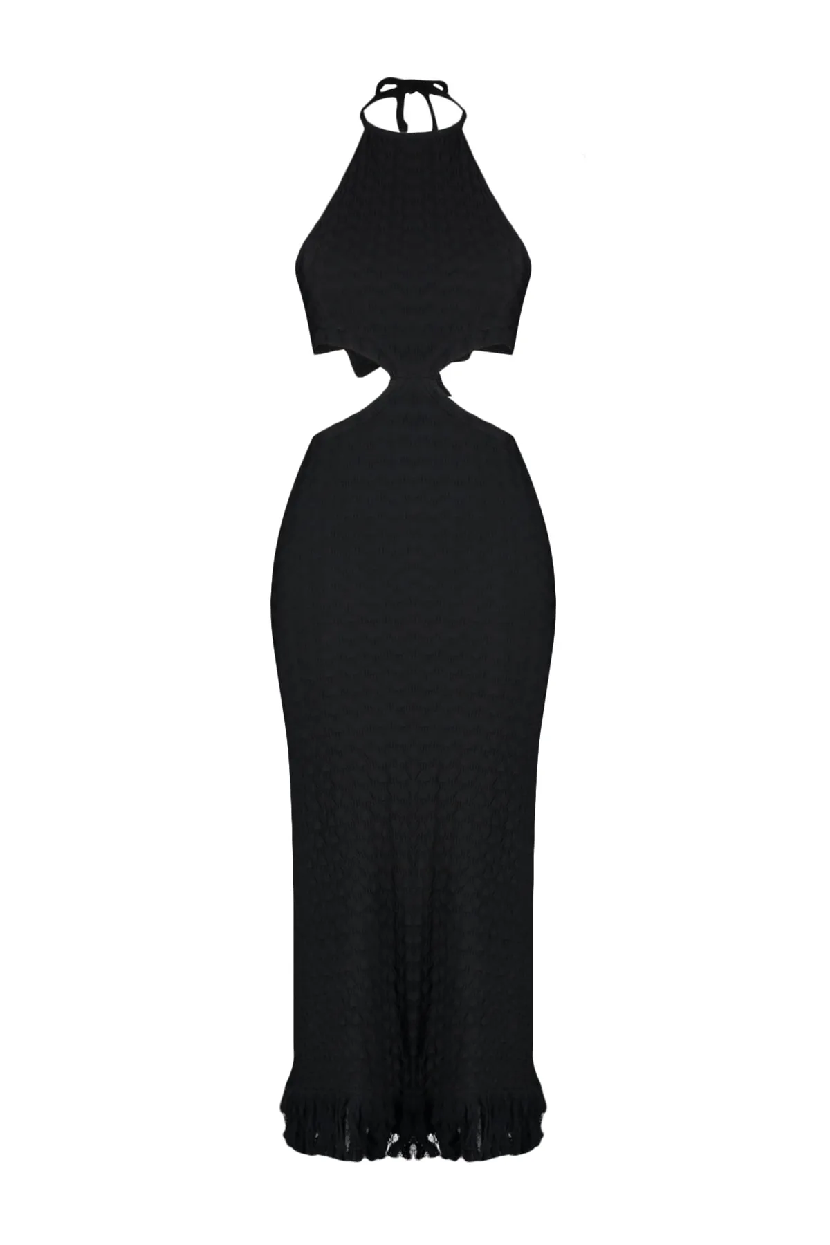 Trendyol Collection  Schwarzes, tailliertes, gestricktes Maxi-Strandkleid mit Ausschnitten/Fenstern TBESS23EL00154