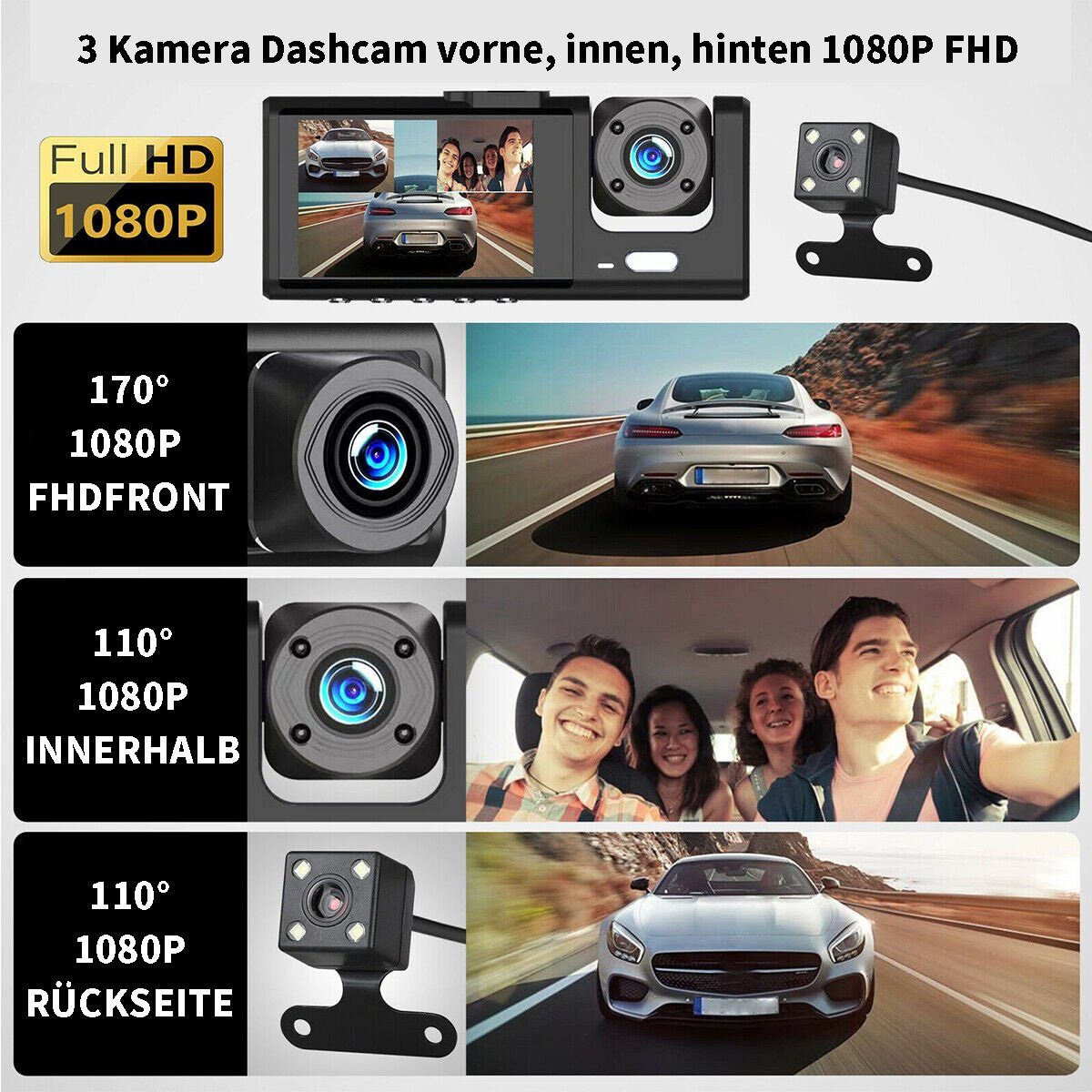 Yoyaxi 1080P Doppelobjektiv-Auto-Dashcam-Recorder, G-Sensor Dashcam (Vorder- und Rückkamera, Video-DVR)