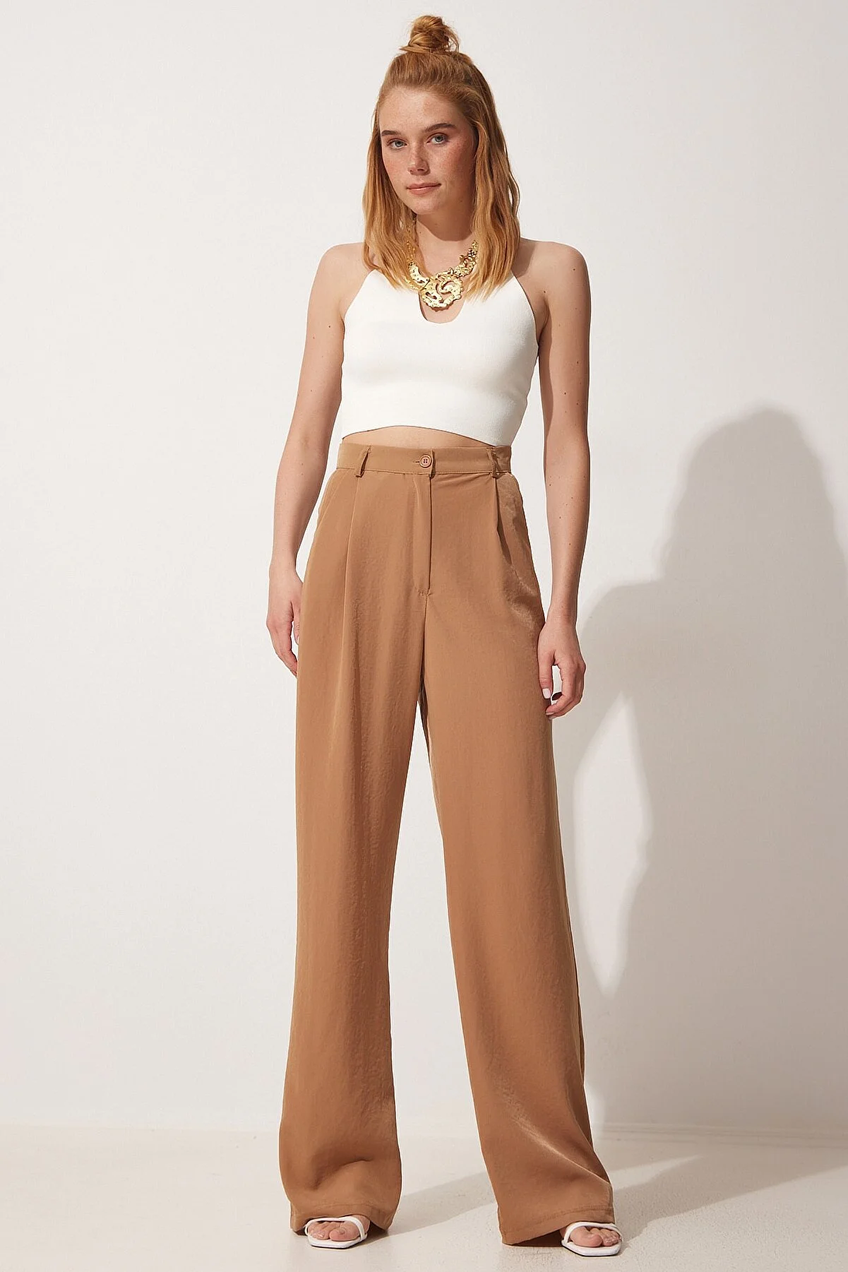 Happiness İstanbul  Biscuit Drapierte Ayrobin Palazzo-Hose RV00112 für Damen