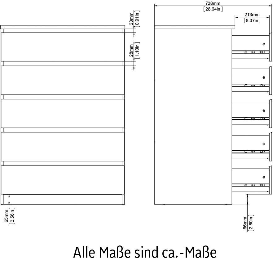 Home affaire Kommode Naia, Elegante und moderne Kommode mit 5 geräumige Schubladen