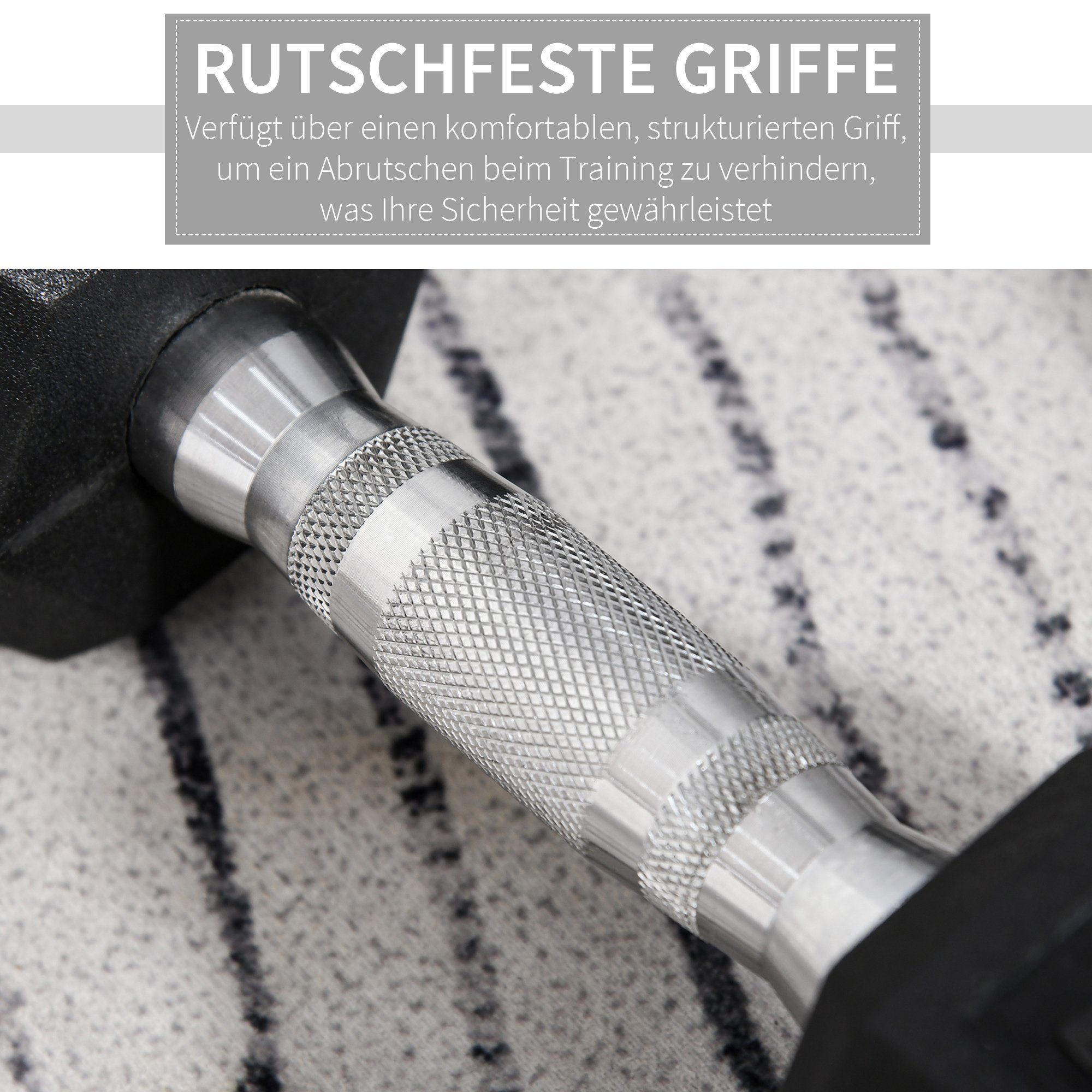 HOMCOM Hantel Kurzhantelset Gewichte Metall Gummi schwarz 2 x 8 KG, (Hexagon Kurzhanteln, 2er Set Gusseisen Hanteln Griff gerändelt Hantel Set), 12.7B x 12.7T x 8.6H cm