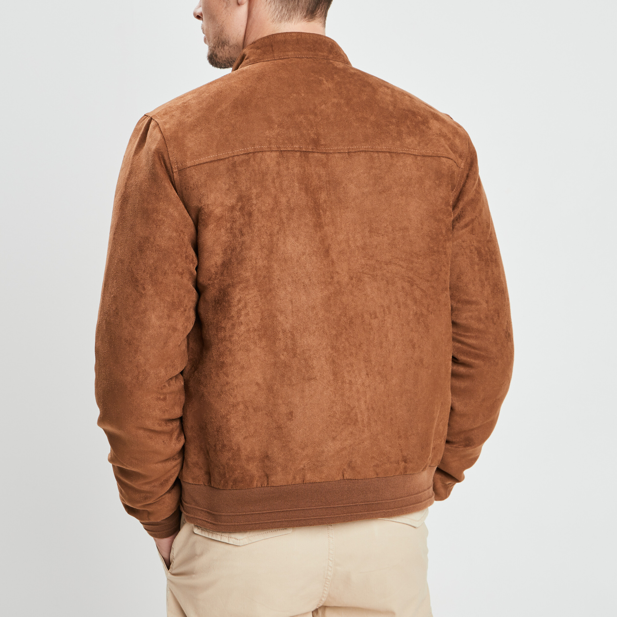 Blouson droit zippé aspect suédine camel homme | La Halle