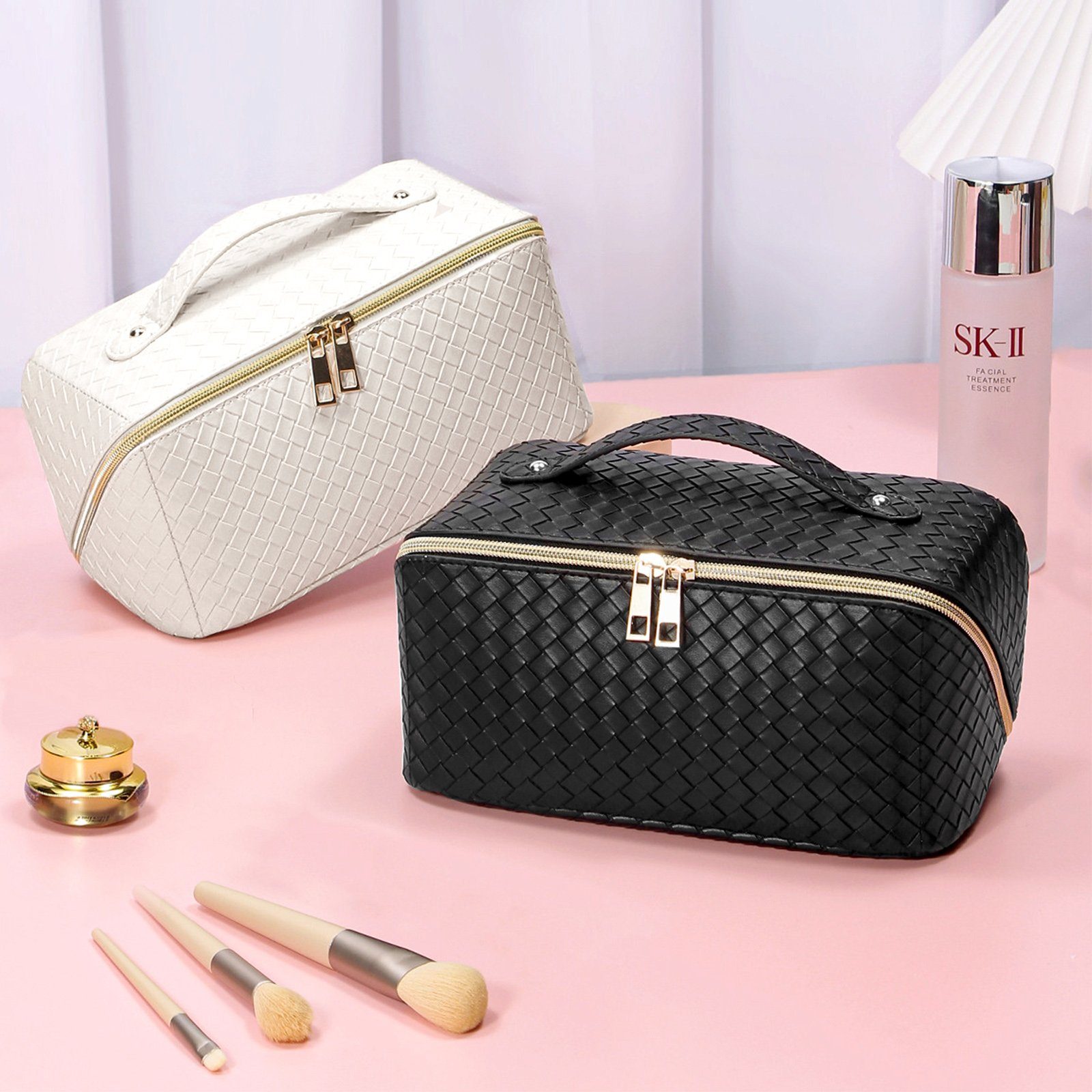 CALIYO Kosmetiktasche Groß Kapazität Kosmetiktasche Damen Mäppchen Make Up Bag Schminktasche, Federmäppchen Kosmetik Reise Täschchen Wasserdichter mit Fächern