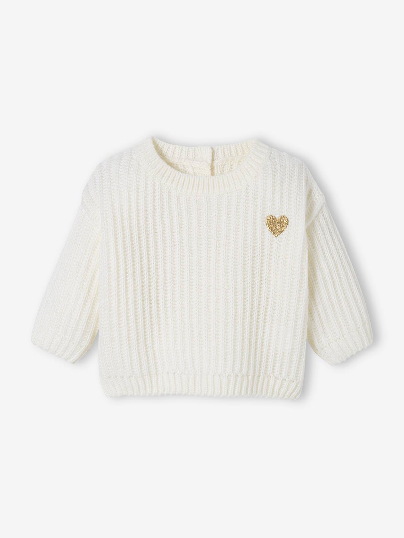 Pull tricot bébé coeur doré bleu ciel