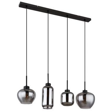 Globo Pendelleuchte, Leuchtmittel nicht inklusive, Hängeleuchte Rauchglas Glas Esszimmerlampe schwarz 4 Flammig E27