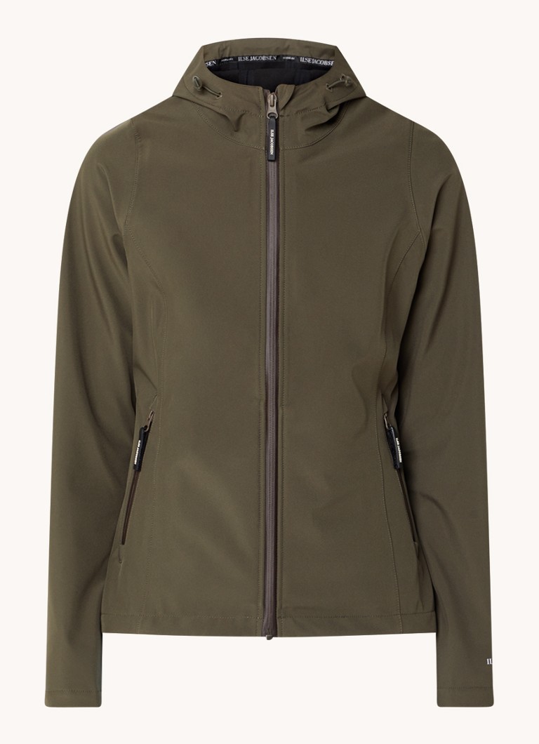 Jaqueta softshell Ilse Jacobsen com capuz e bolsos com zíper.