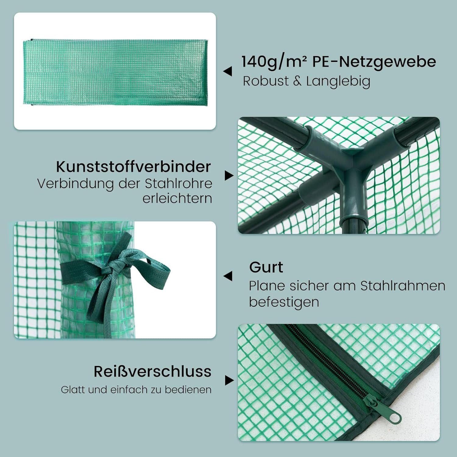 Woltu Gewächshaus, BxTxH: 200 x 100 x 210,00 cm, PE-Plane mit Rolltüren