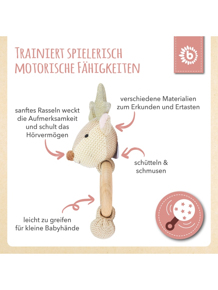 Bieco Spielwaren Greifling Rassel Holz Natur und Baumwolle Reh  - ab Geburt in Beige günstig kaufen onesize