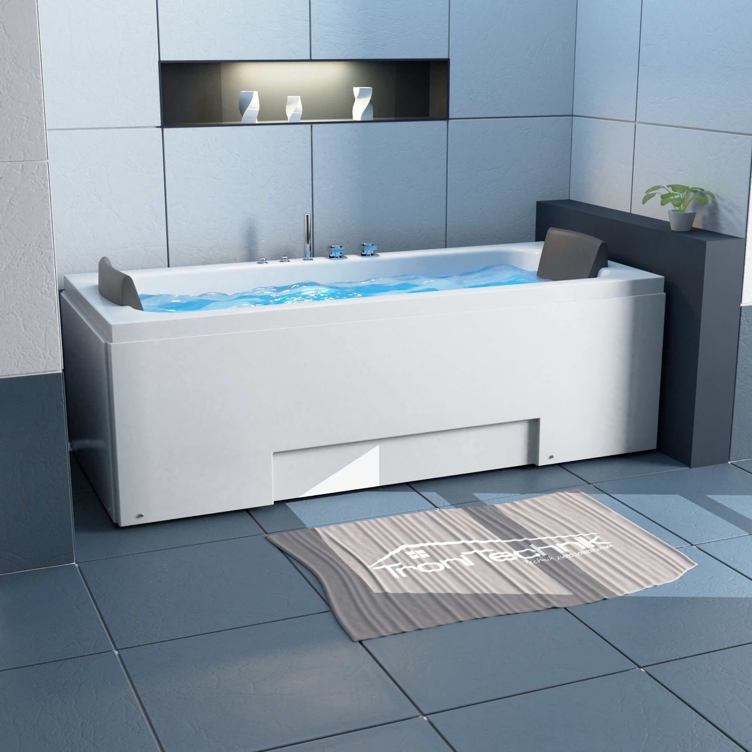 TroniTechnik Whirlpool-Badewanne IOS, 170 cm x 75 cm, Whirlpoolpumpe, 1-2 Personen, (inkl. Zubehör, vormontierte Badewanne mit Unterwasser LED), Premium Whirlpoolpumpe, Unterwasser LED, Massagedüsen
