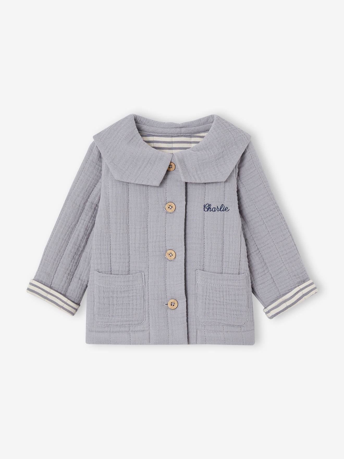 Vertbaudet Baby Jacke, personalisierbar, Wattierung Recycling-Polyester - hellgrau