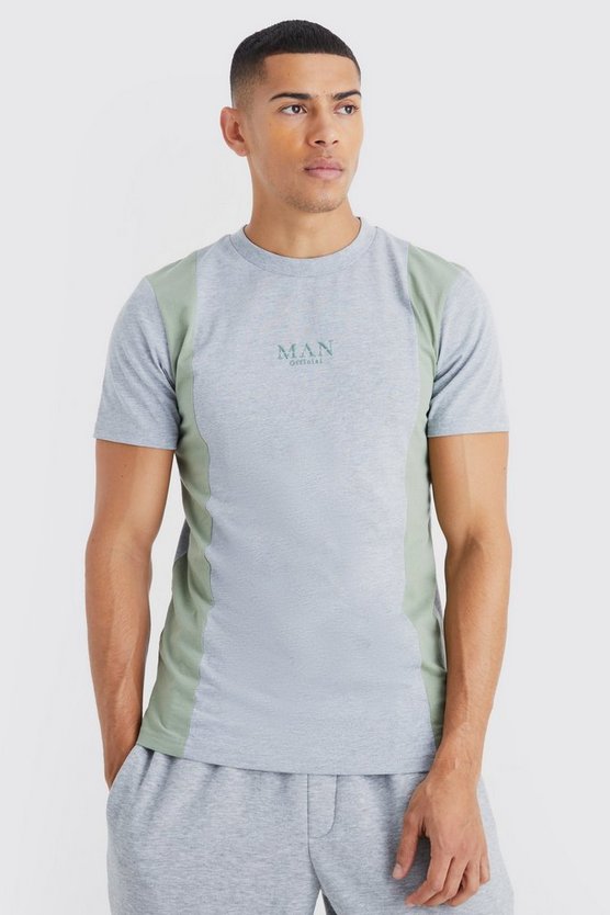 Besticktes Slim-Fit Colorblock T-Shirt