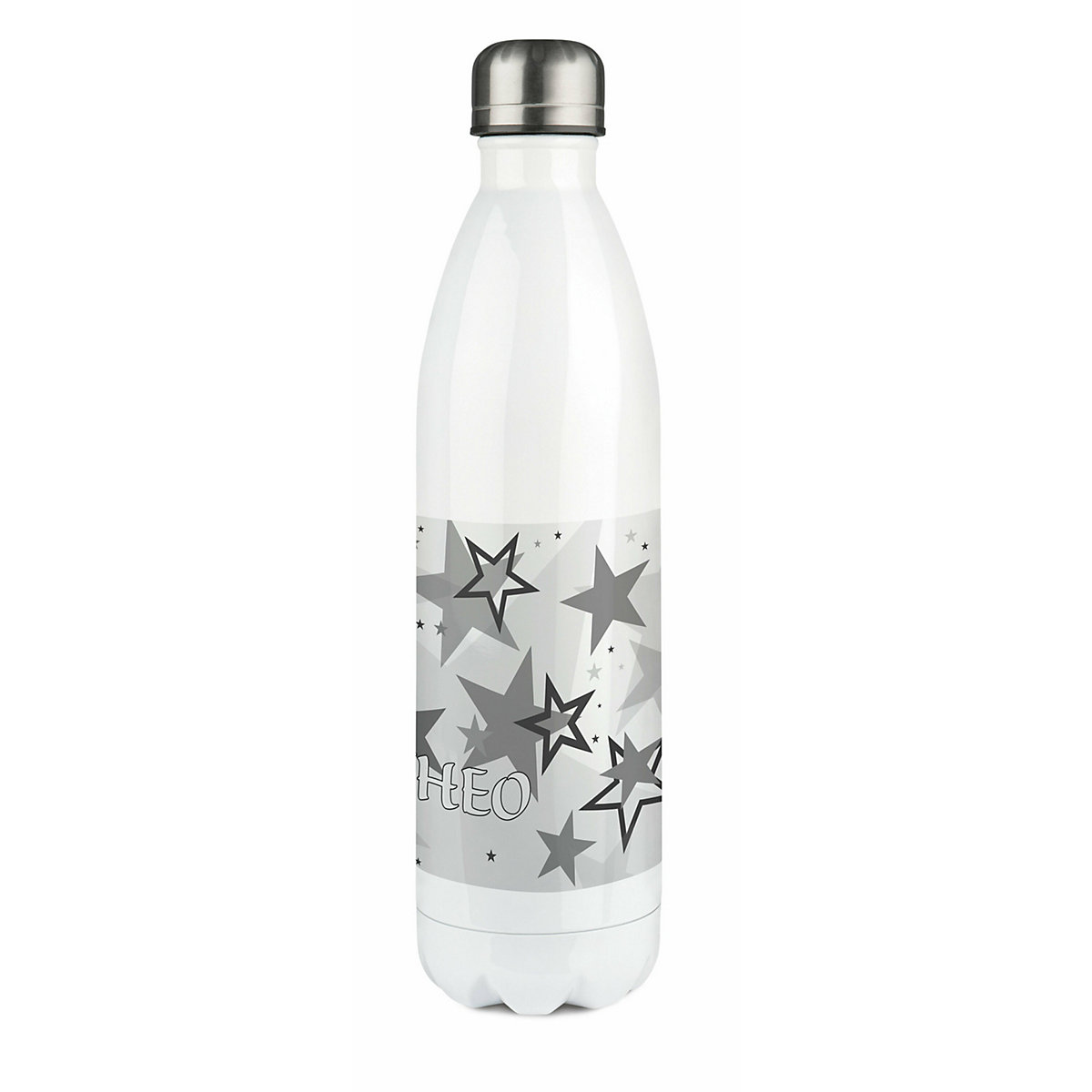 Edelstahl Kinder Thermoflasche / Trinkflasche bunt Sternenhimmel Farbe grau Spülmaschinenfest, Auslaufsicher, Bruchfest, Doppelwandig, Für Heißgetränke geeignet, Mit Deckel, Isoliert
