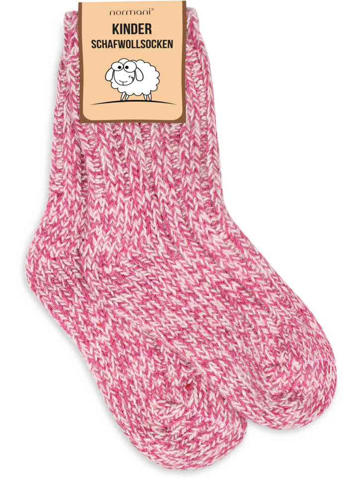 normani 3 Paar Kinder Norwegersocken mit Schafwolle in Rot/Rosa/Wollweiß günstig kaufen