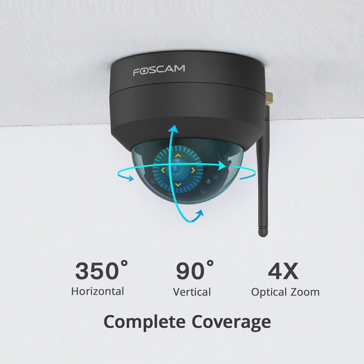 Foscam D4Z 4 MP 2K Dual-Band WLAN PTZ Dome Überwachungskamera (Außenbereichs, Innenbereich, 4-facher optischer Zoom, Fast 360°-Blickwinke, Nachtsicht bis zu 20 Meter, Wetter- und Vandalismusgeschützt (IP66 und IK10)