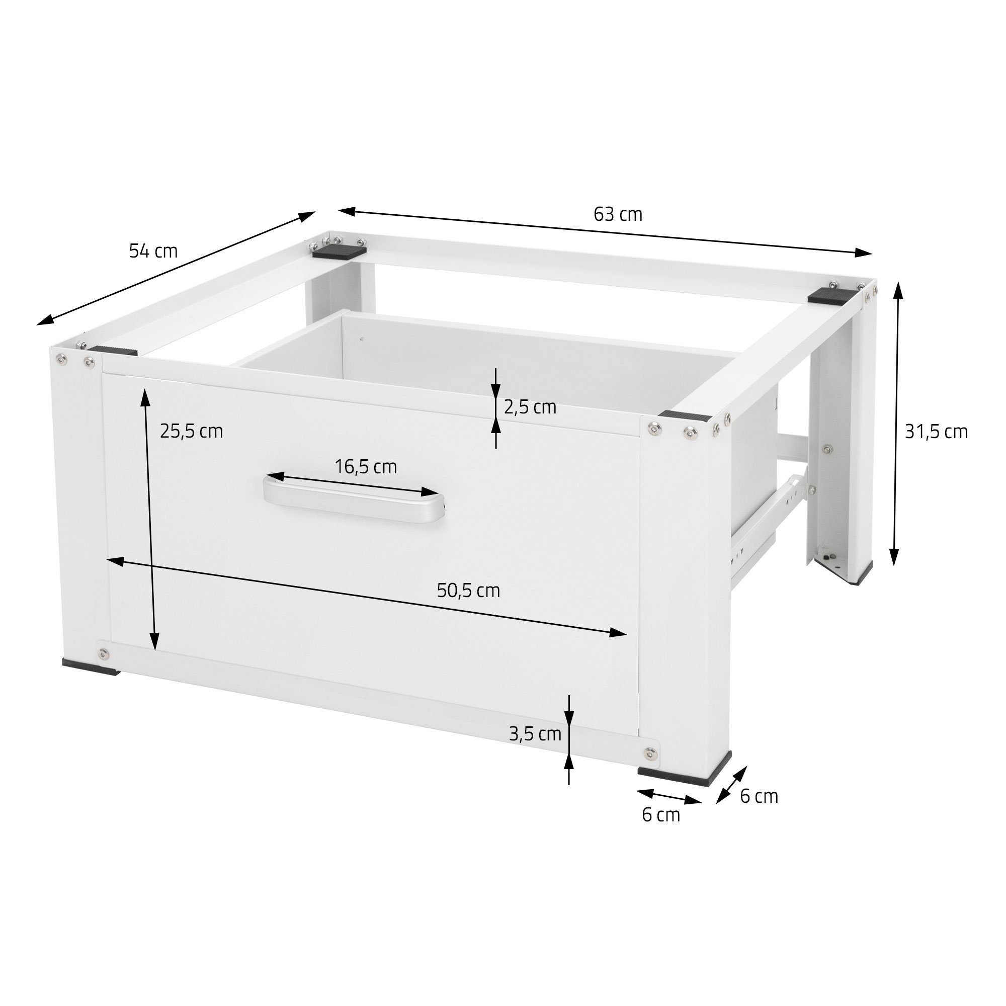 ML-DESIGN Waschmaschinenuntergestell Waschmaschinen Untergestell mit Schublade 63x54cm Weiß aus Stahl